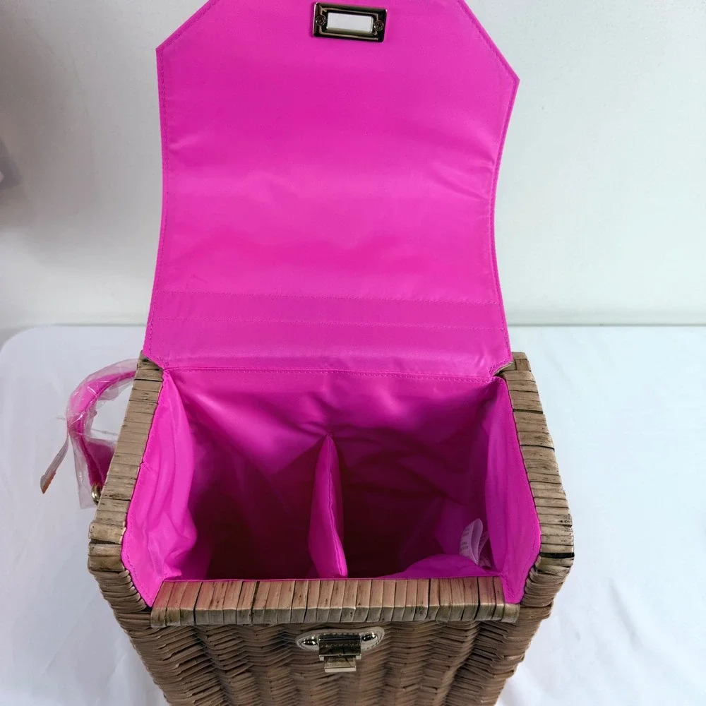Lilly Pulitzer Wicker Wine Picnic Basket Shoulder‎ Bag Pink Floral Straps NWOT